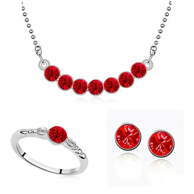 2015 Wholesale Fashion austria crystal Imitation White Full Of Crystal Necklace Earring Ring Jewelry Sets For Women