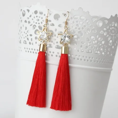 2016 Fashion Bohemian Vintage Earrings Hollow Out Pentagram Rhinestone Drop Long Tassel Earrings  Jewelry For Women  ED157