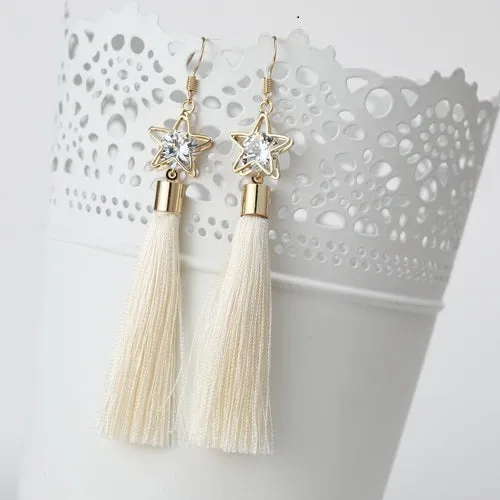 2016 Fashion Bohemian Vintage Earrings Hollow Out Pentagram Rhinestone Drop Long Tassel Earrings  Jewelry For Women  ED157