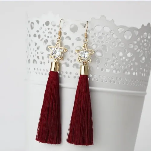 2016 Fashion Bohemian Vintage Earrings Hollow Out Pentagram Rhinestone Drop Long Tassel Earrings  Jewelry For Women  ED157