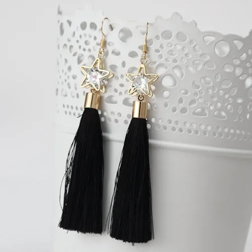 2016 Fashion Bohemian Vintage Earrings Hollow Out Pentagram Rhinestone Drop Long Tassel Earrings  Jewelry For Women  ED157