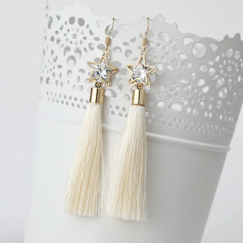 2016 Fashion Bohemian Vintage Earrings Hollow Out Pentagram Rhinestone Drop Long Tassel Earrings  Jewelry For Women  ED157