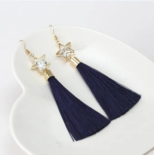 2016 Fashion Bohemian Vintage Earrings Hollow Out Pentagram Rhinestone Drop Long Tassel Earrings  Jewelry For Women  ED157