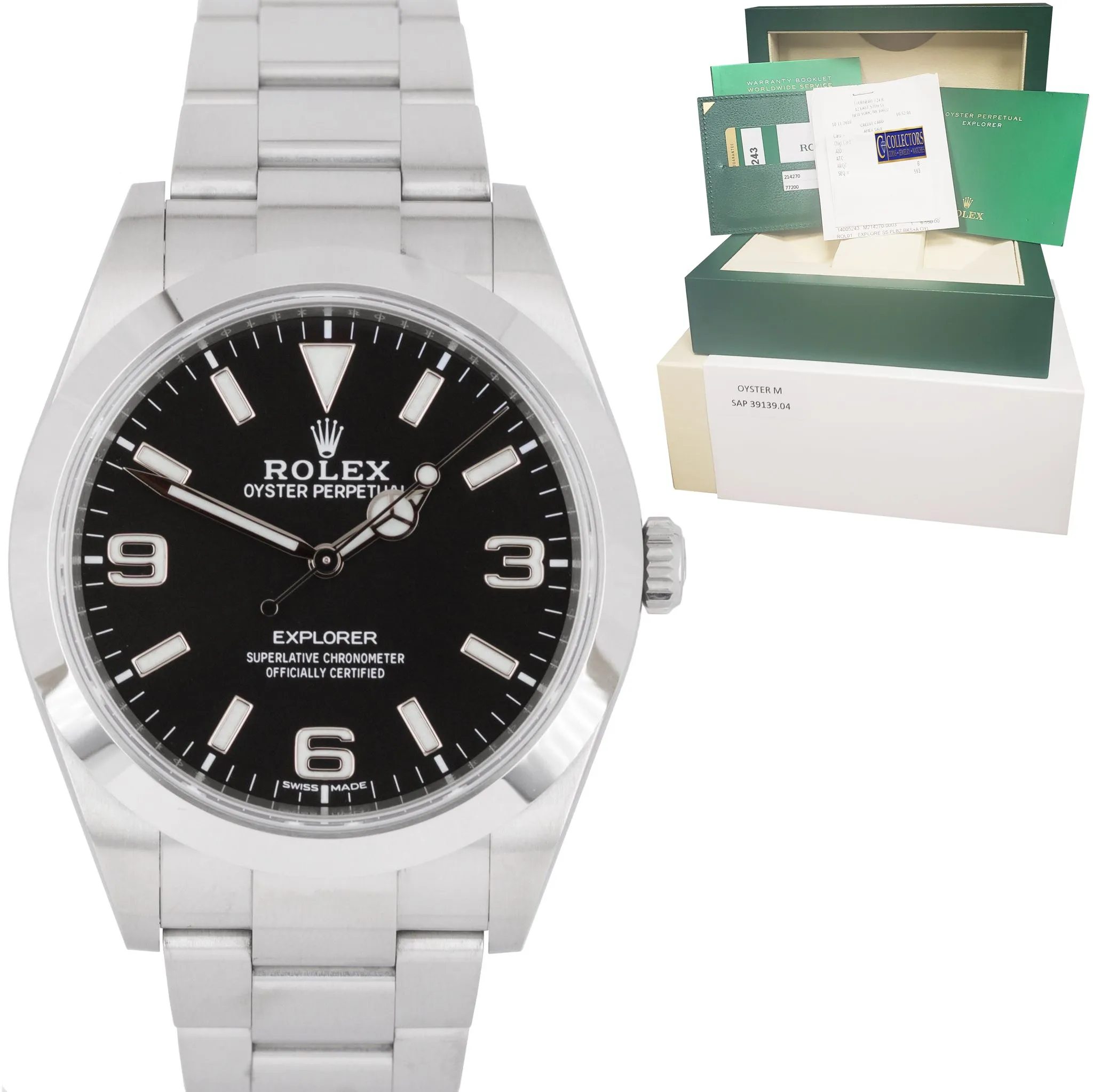 2018 Rolex Explorer I Black 3-6-9 FULL LUME 39mm 214270 Stainless Steel Watch BP