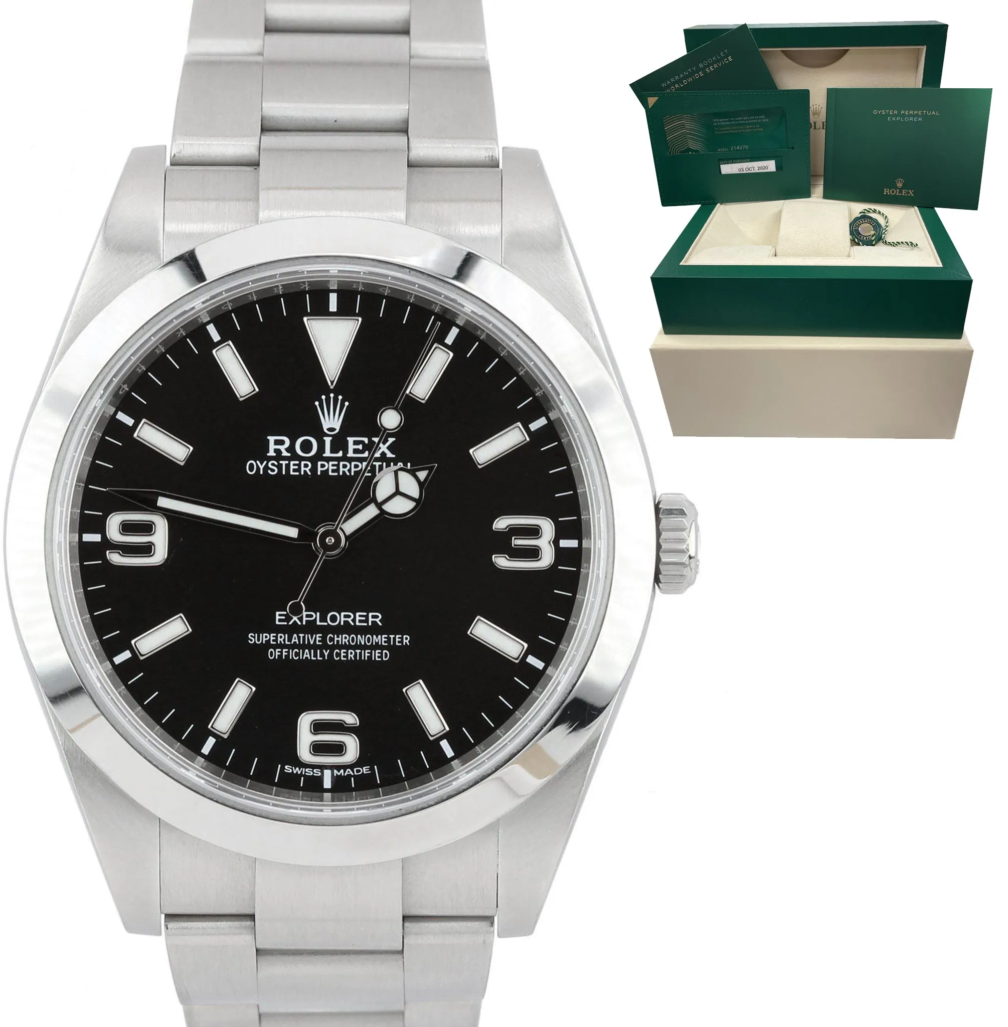 2020 NEW CARD Rolex Explorer I Black 3-6-9 FULL LUME 39mm Stainless Watch 214270