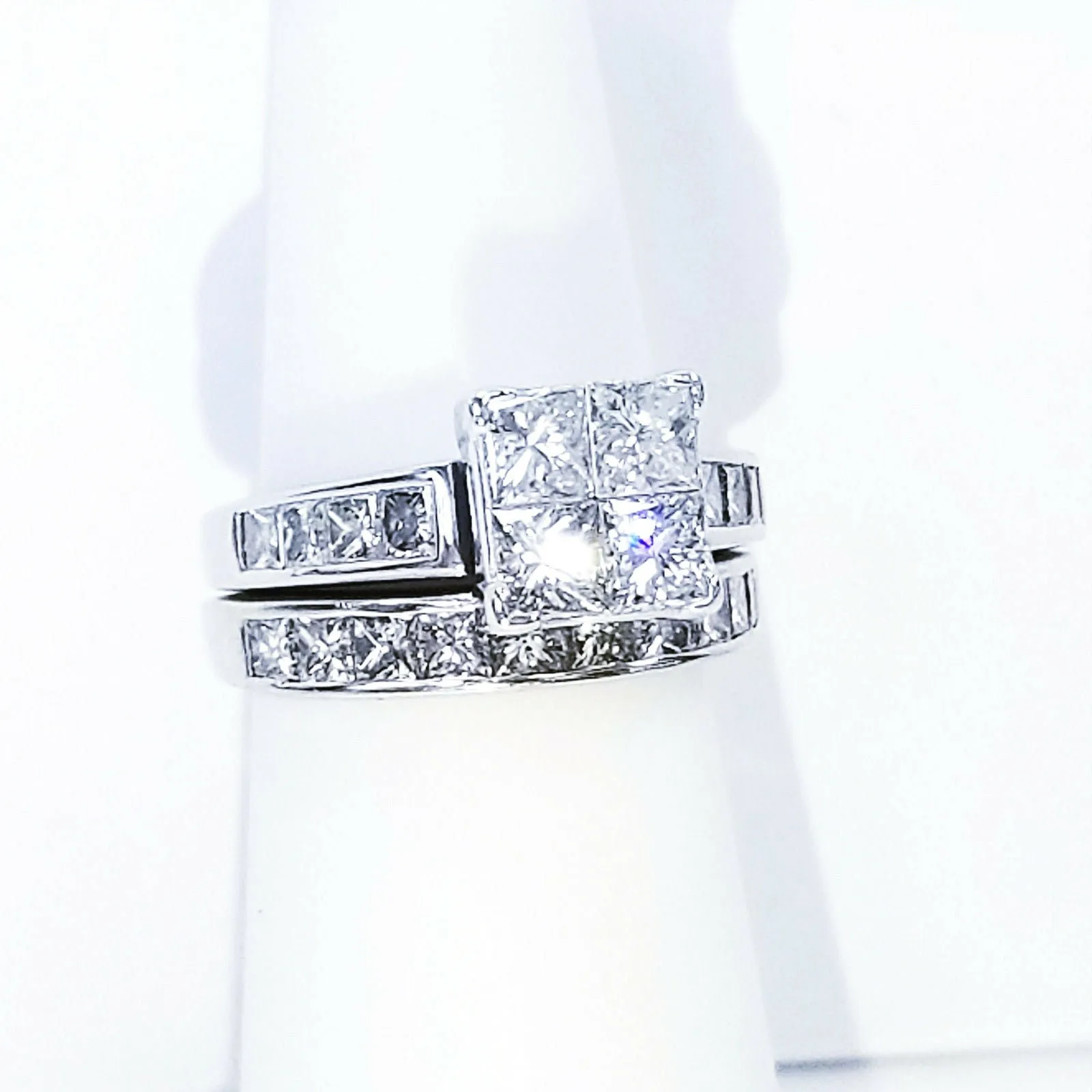 2.50 CT 14K White Gold G-H SI1 Natural Princess Cut Diamond Ring Size 4.5