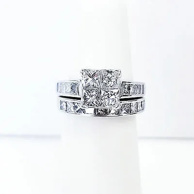 2.50 CT 14K White Gold G-H SI1 Natural Princess Cut Diamond Ring Size 4.5