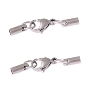 3mm Round Leather Cord Ends,Stainless Steel Bracelet Ends Bead Caps With Lobster Clasp DIY Jewelry Crafts Findings 10pcs