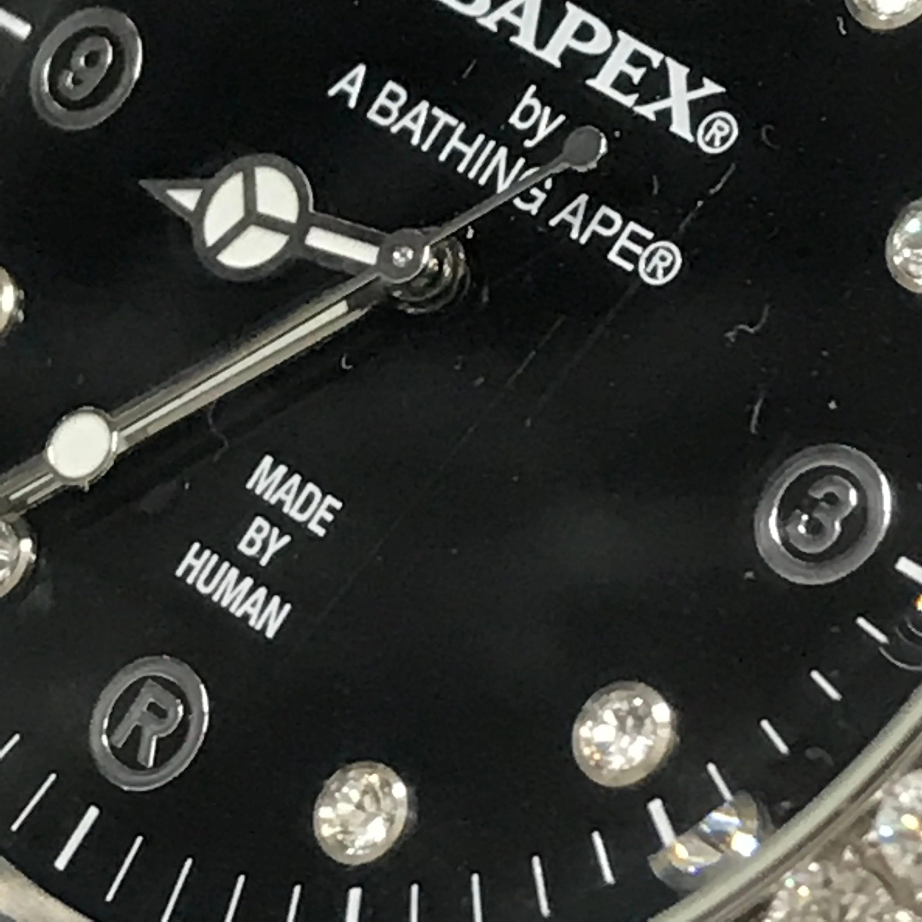 A Bathing Ape Bape Swarovski Crystal Automatic Bapex Big Face Watch Silver