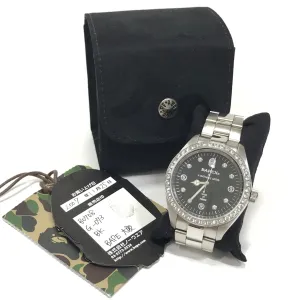 A Bathing Ape Bape Swarovski Crystal Automatic Bapex Big Face Watch Silver