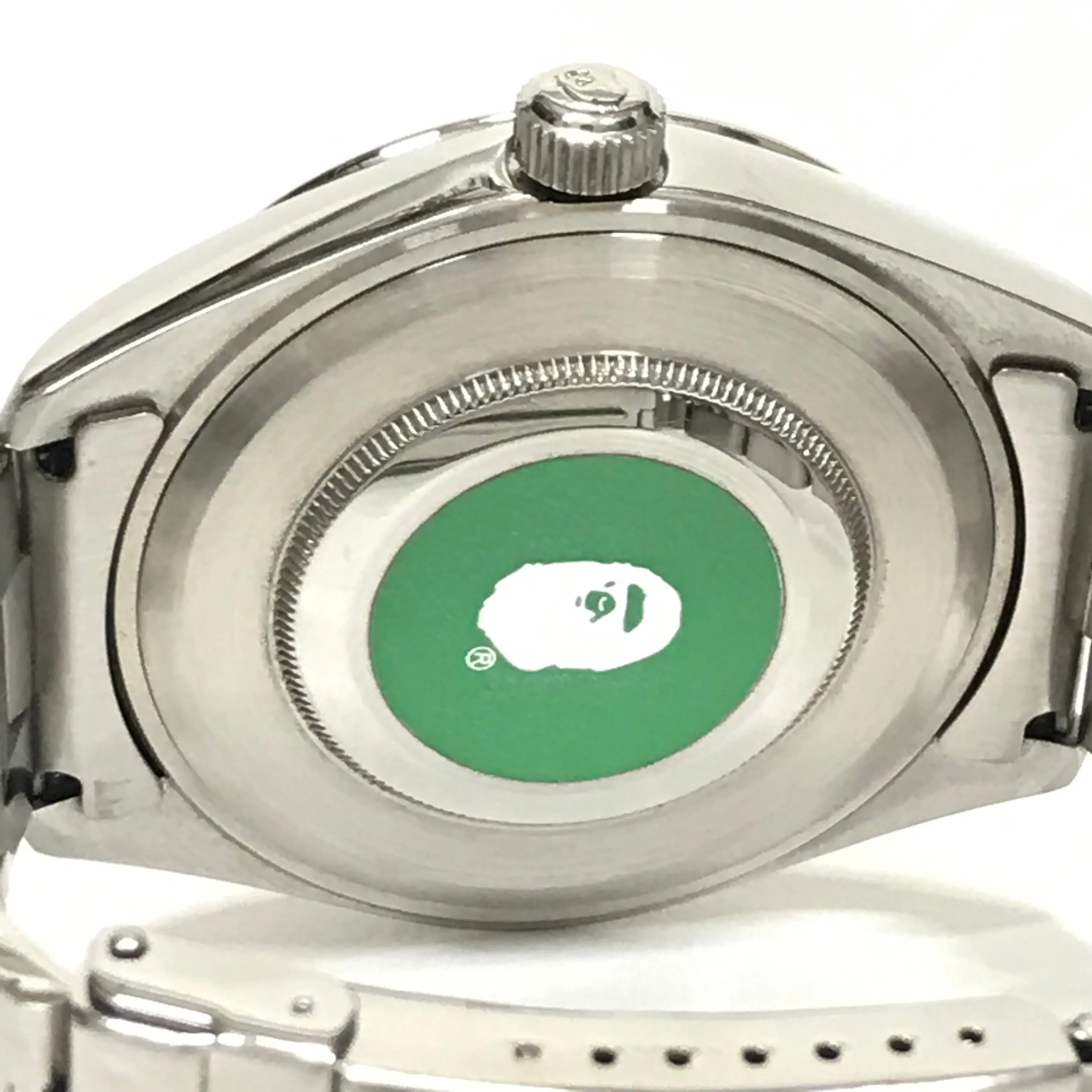 A Bathing Ape Bape Swarovski Crystal Automatic Bapex Big Face Watch Silver