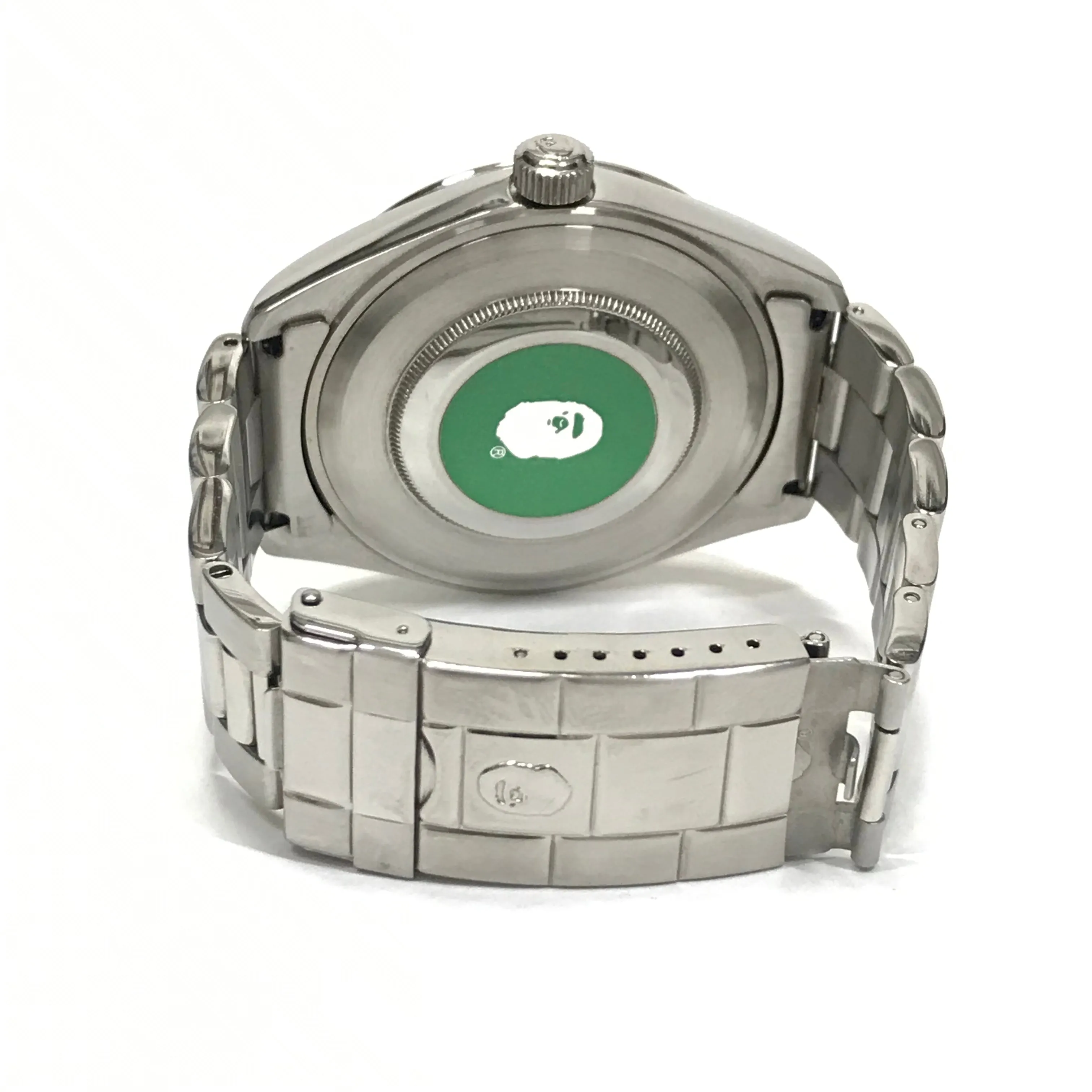 A Bathing Ape Bape Swarovski Crystal Automatic Bapex Big Face Watch Silver