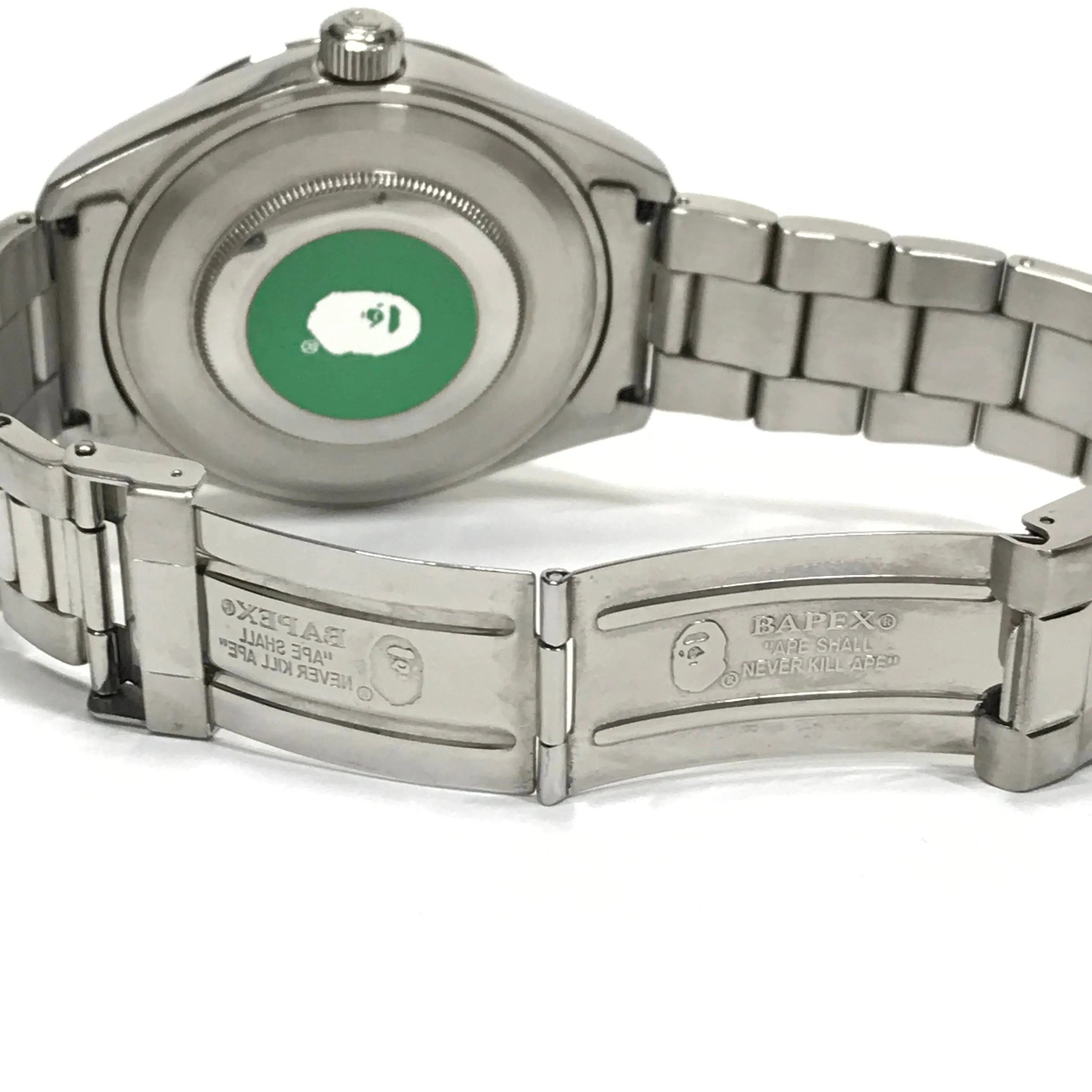A Bathing Ape Bape Swarovski Crystal Automatic Bapex Big Face Watch Silver