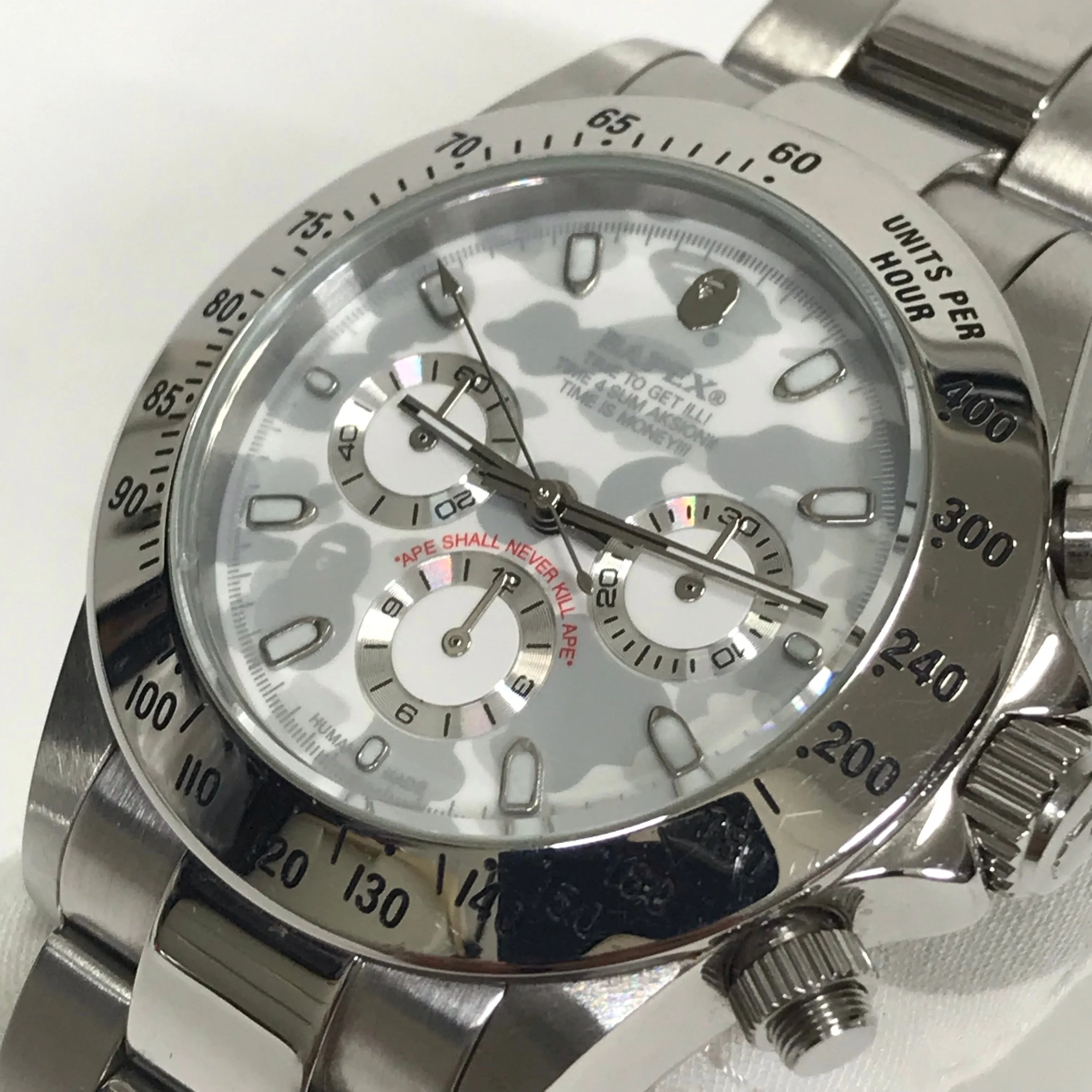 A Bathing Ape Bape Type 3 Camo 'Daytona' Bapex Watch Silver/White