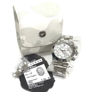 A Bathing Ape Bape Type 3 Camo 'Daytona' Bapex Watch Silver/White