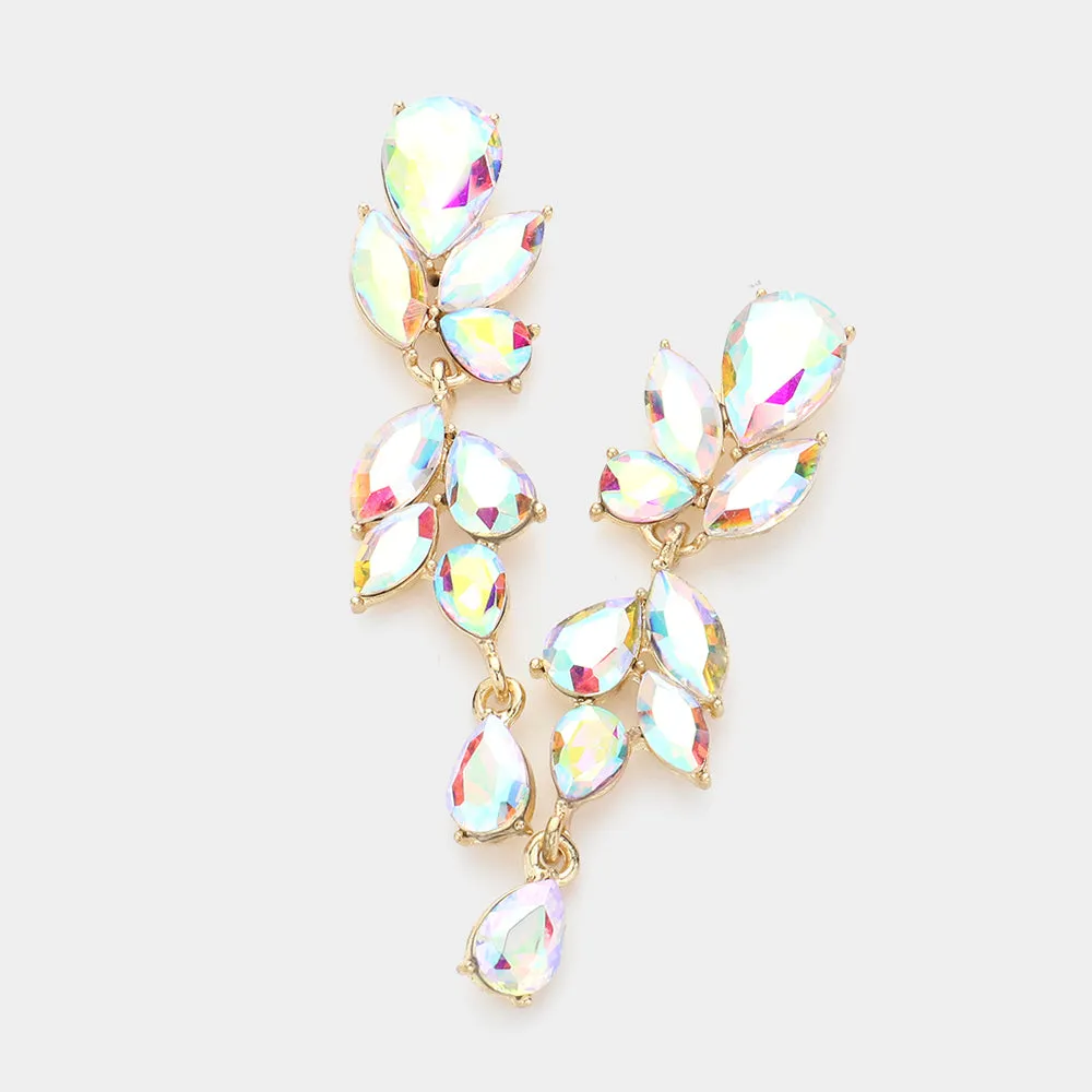 AB Teardrop and Marquise Cluster Dangle Earrings on Gold | Pageant Jewelry | Prom Jewelry |  615622