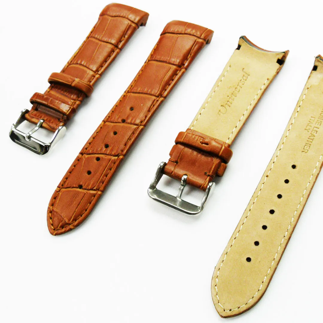 Alligator Curved Genuine Leather Watch Strap, 23MM, Black Color, Padded, Black Stitched, Regular Size, Silver Buckle, Watch Band Replacement