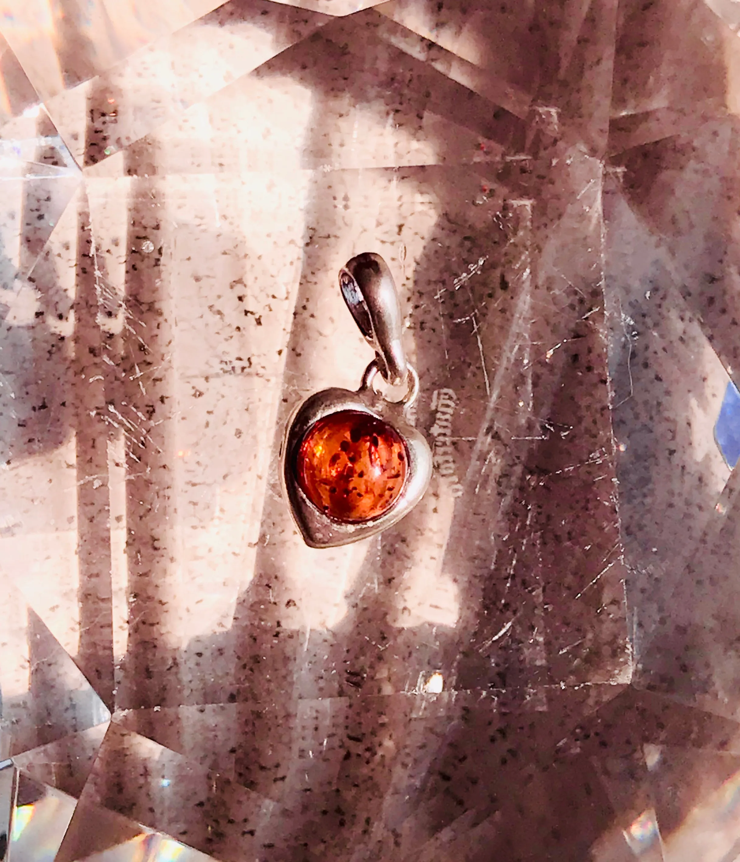 Antique Sterling Silver 925 Dainty Amber Stone Charm Pendant