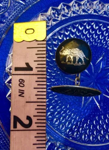 Antique Sterling Silver Niello Elephant Siam Cufflinks