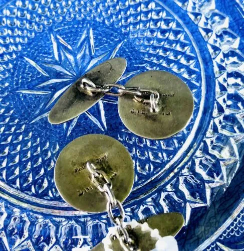 Antique Sterling Silver Niello Elephant Siam Cufflinks