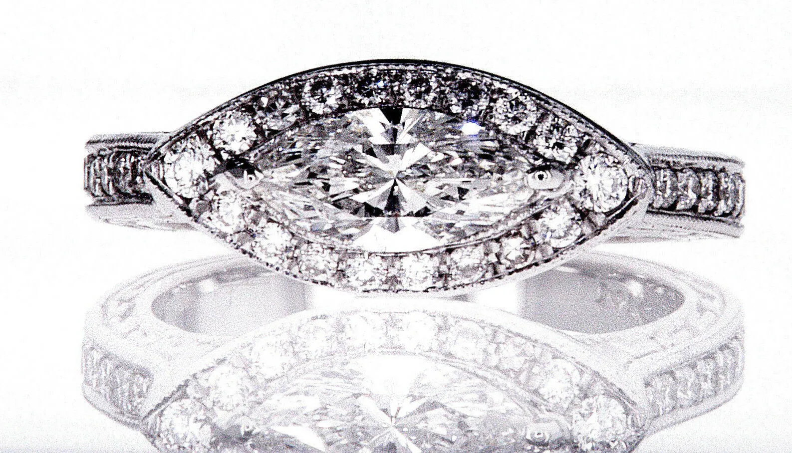 Beautiful 1.20CT 14k White Gold Marquise Cut Halo Natural Diamond Ring Size 6