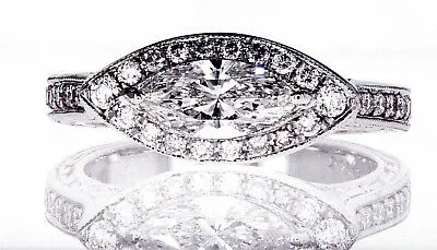 Beautiful 1.20CT 14k White Gold Marquise Cut Halo Natural Diamond Ring Size 6