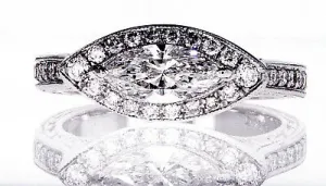 Beautiful 1.20CT 14k White Gold Marquise Cut Halo Natural Diamond Ring Size 6