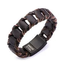 Big Fold Braided Brown Leather Bracelet