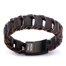 Big Fold Braided Brown Leather Bracelet