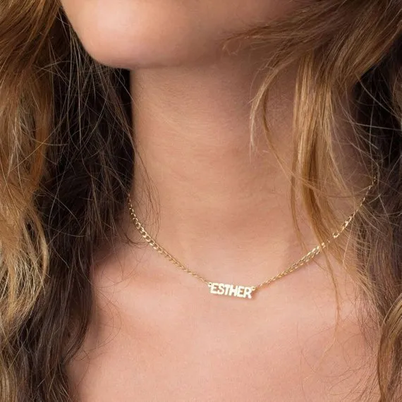 Block Curb Chain Name Necklace