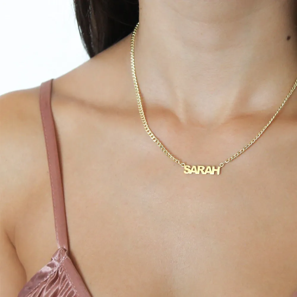 Block Curb Chain Name Necklace