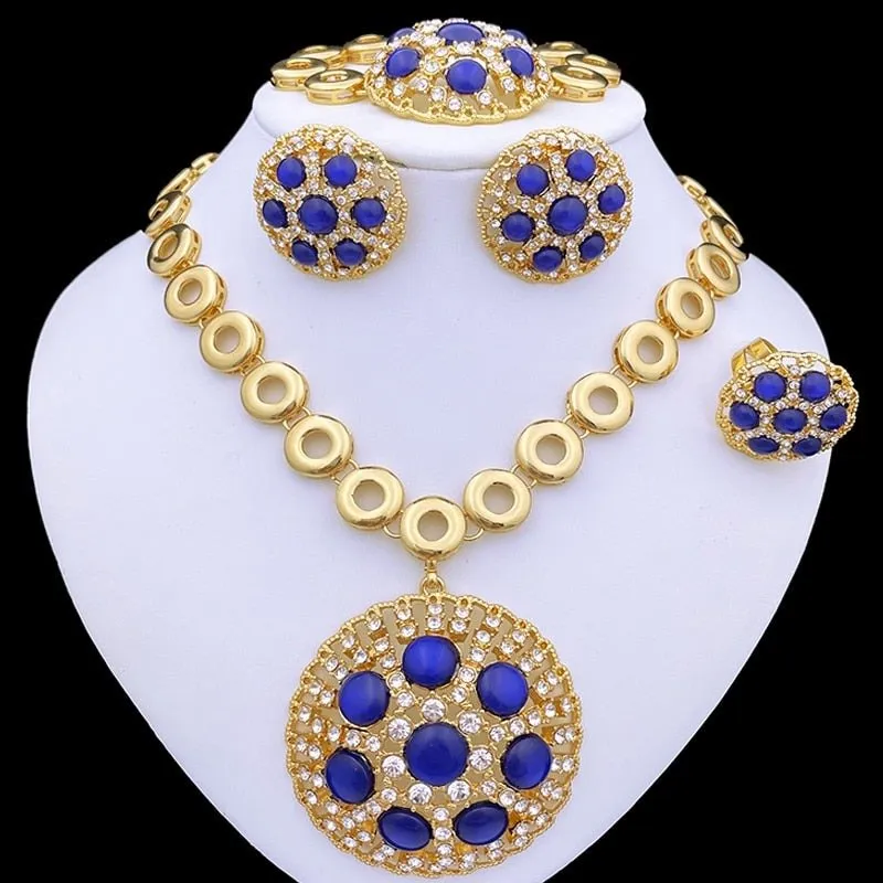 Blue Opal 18K Gold Jewelry Sets For Women Wedding Jewelry