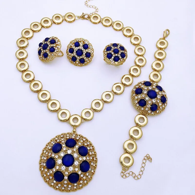 Blue Opal 18K Gold Jewelry Sets For Women Wedding Jewelry