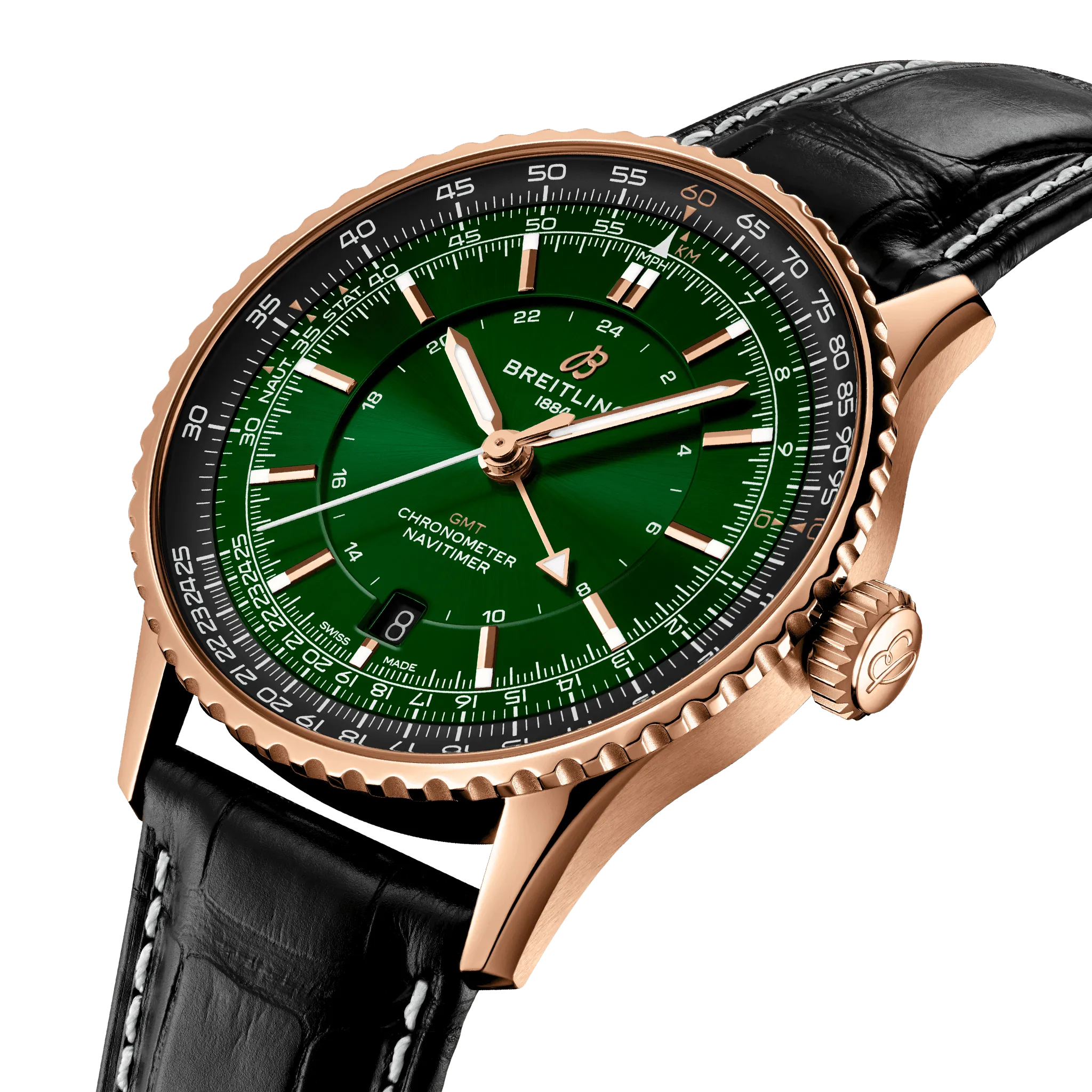 Breitling Navitimer Automatic GMT 41 Watch with Green Dial