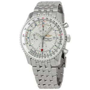 Breitling Navitimer World Chronograph Automatic Chronometer Silver Dial Men's Watch A2432212-G571-453A