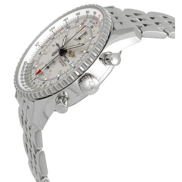 Breitling Navitimer World Chronograph Automatic Chronometer Silver Dial Men's Watch A2432212-G571-453A