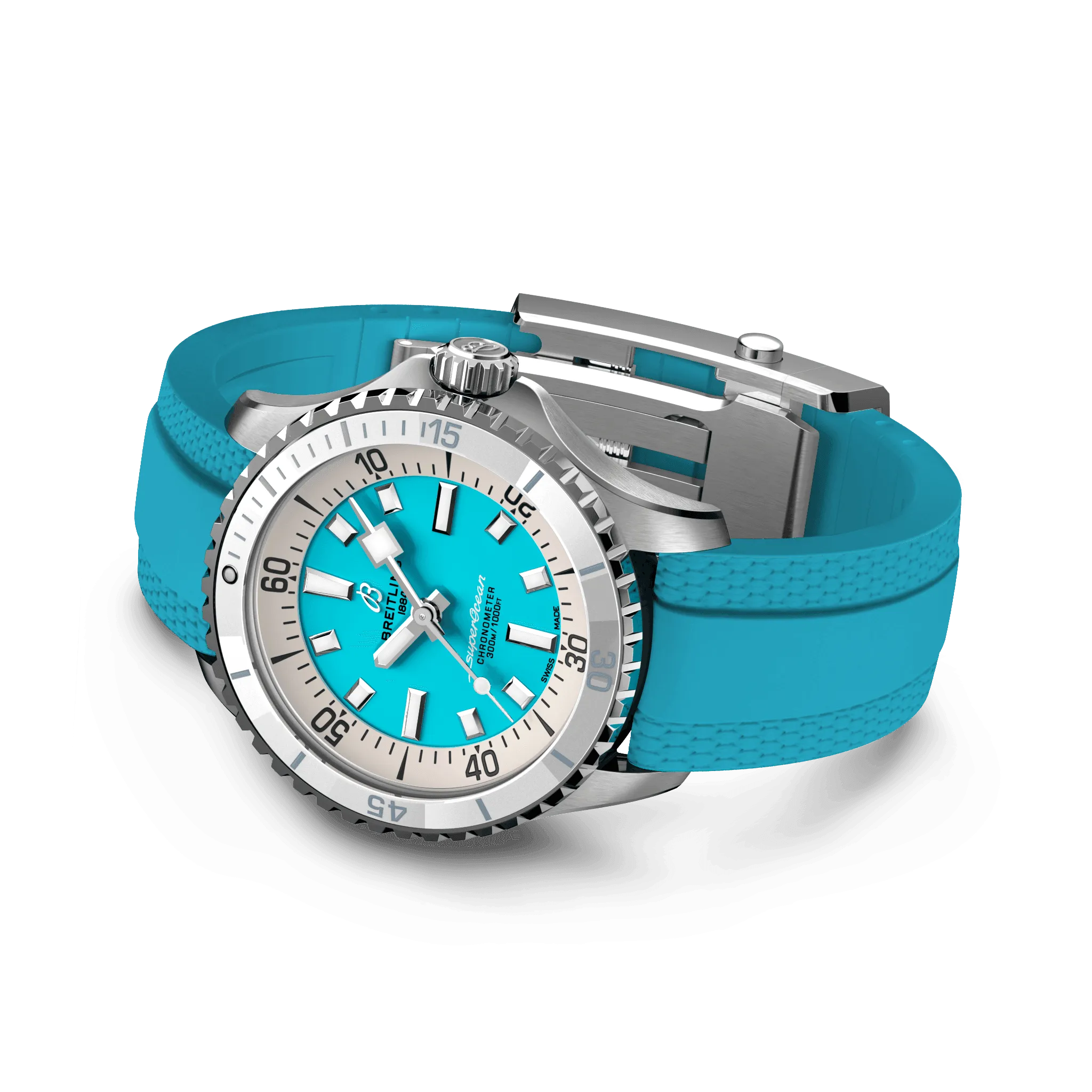 Breitling Superocean Turquoise on Rubber Watch, 36mm