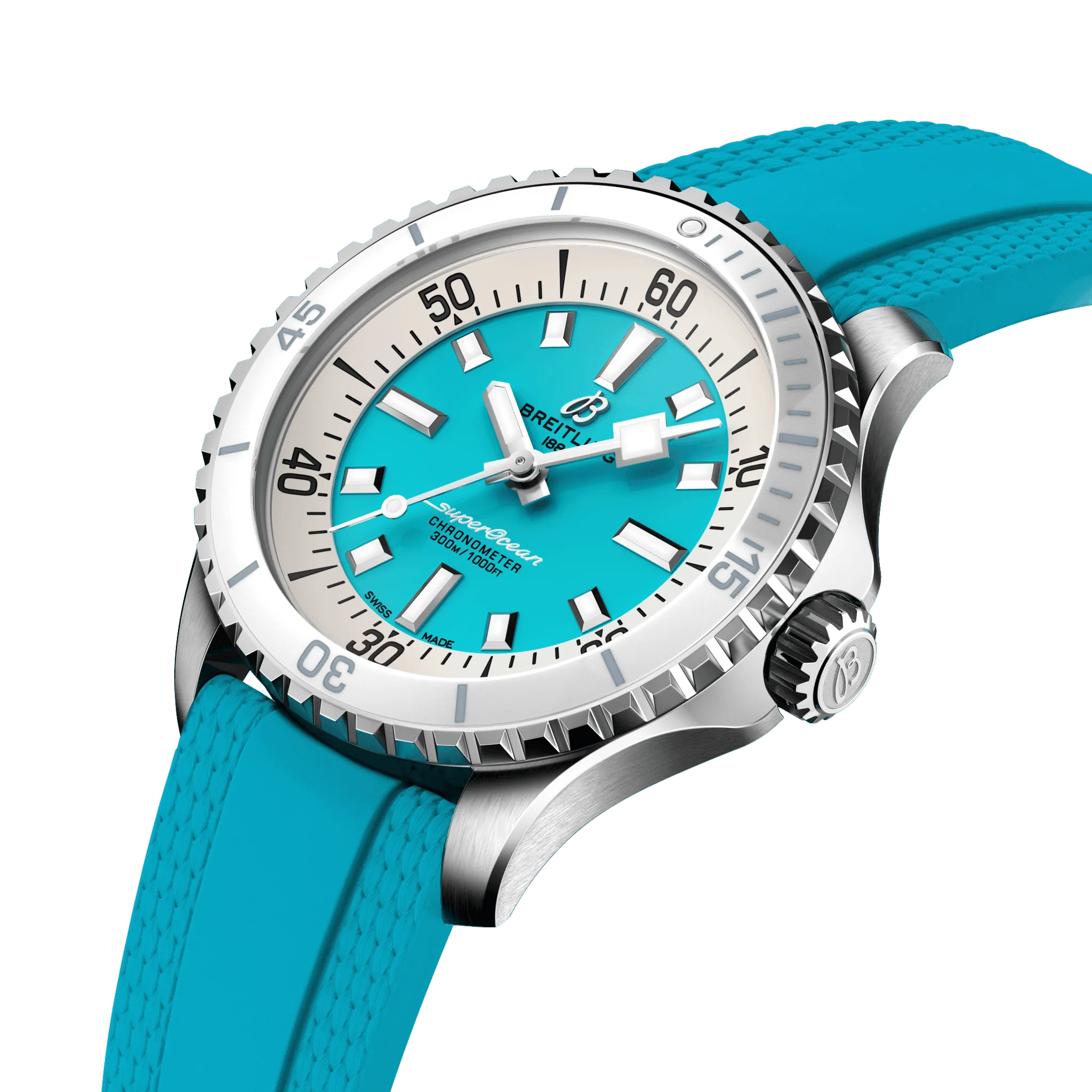 Breitling Superocean Turquoise on Rubber Watch, 36mm