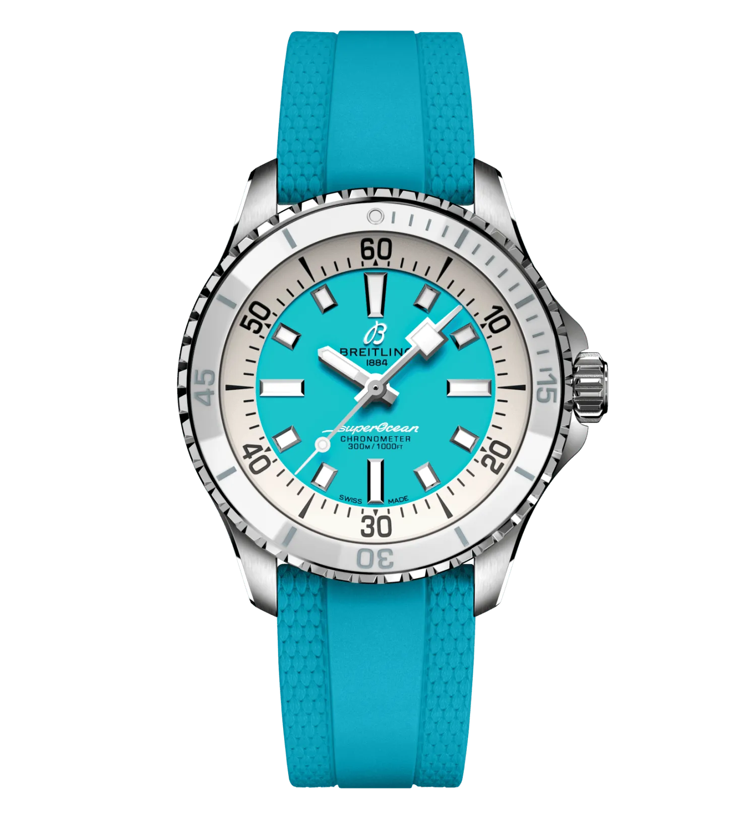 Breitling Superocean Turquoise on Rubber Watch, 36mm