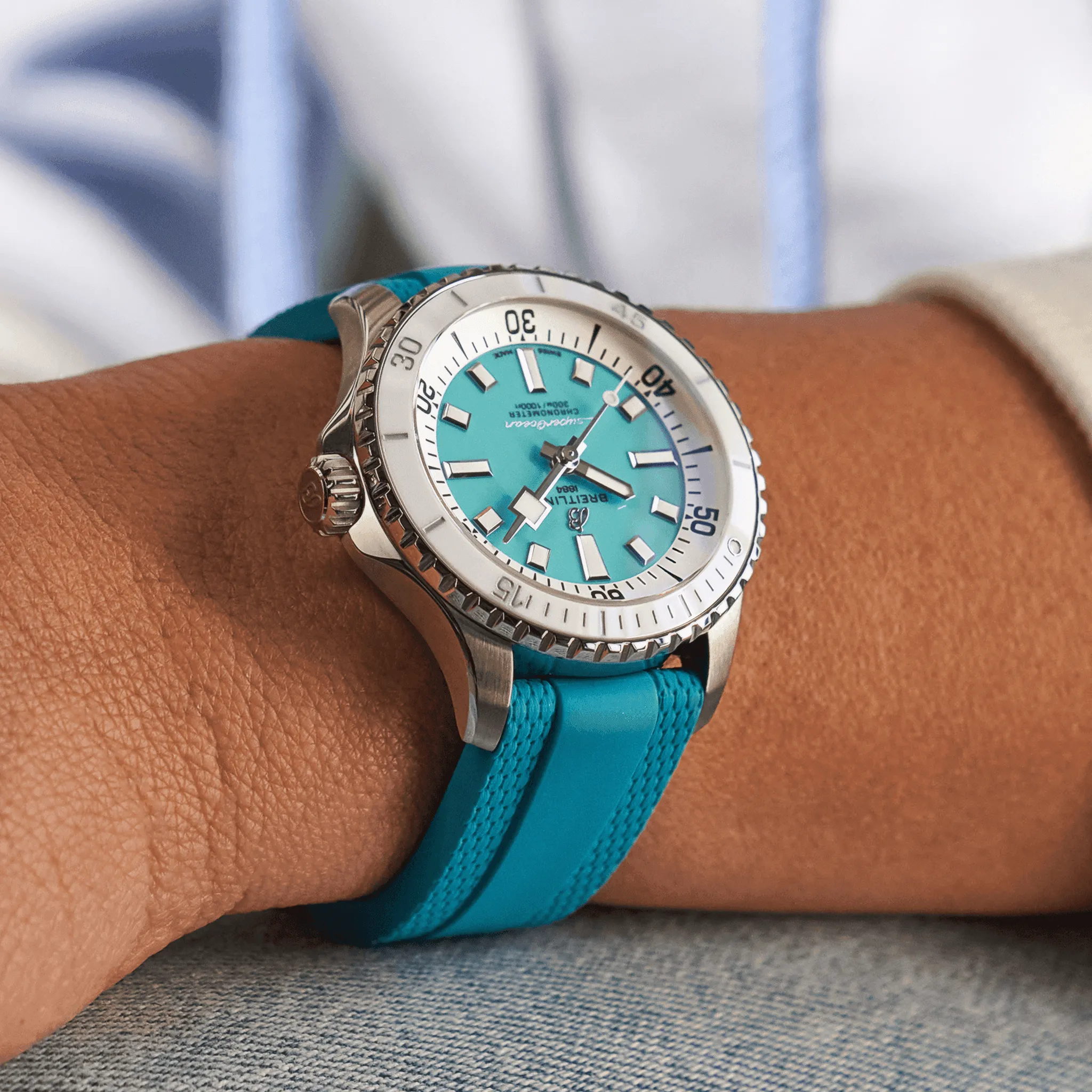 Breitling Superocean Turquoise on Rubber Watch, 36mm