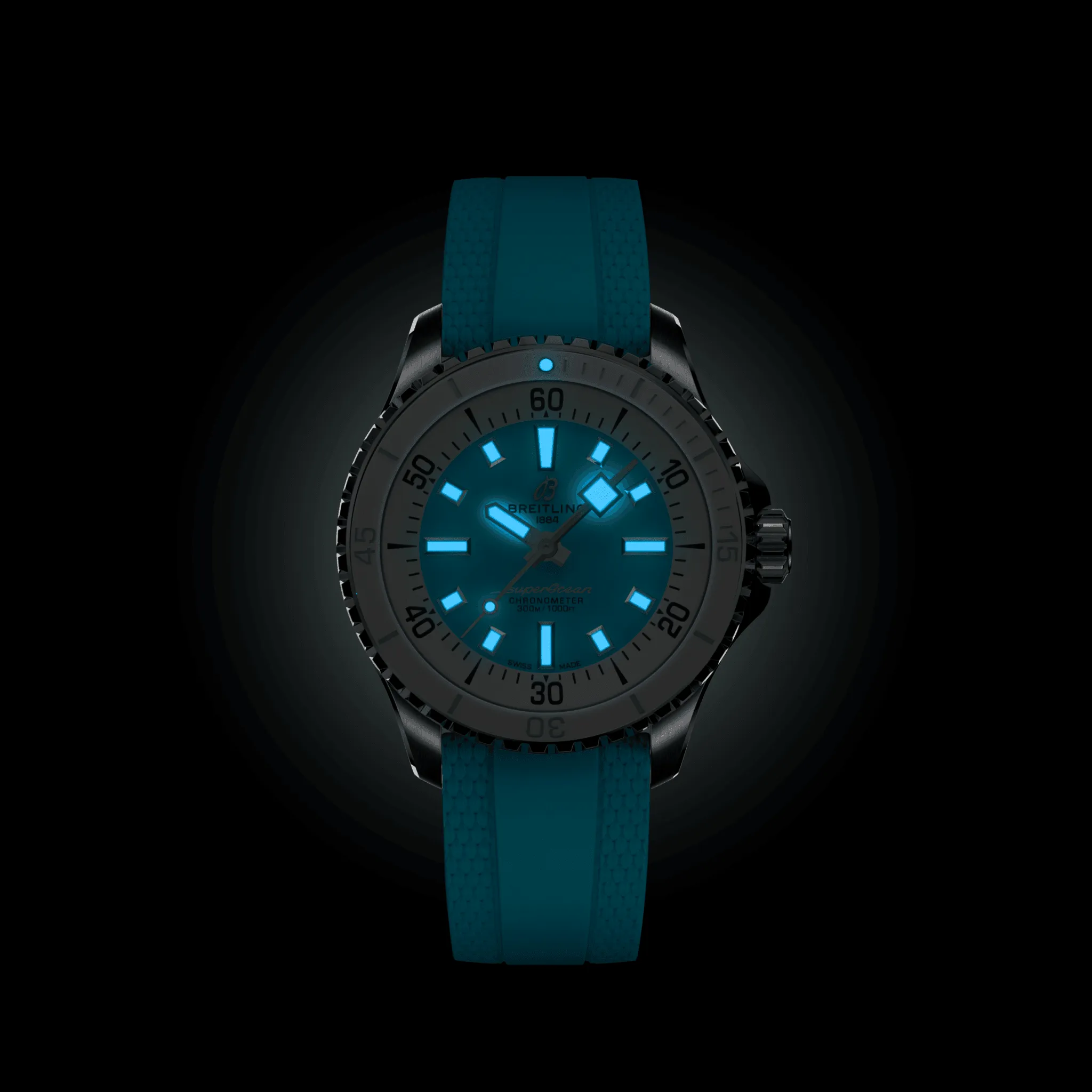 Breitling Superocean Turquoise on Rubber Watch, 36mm