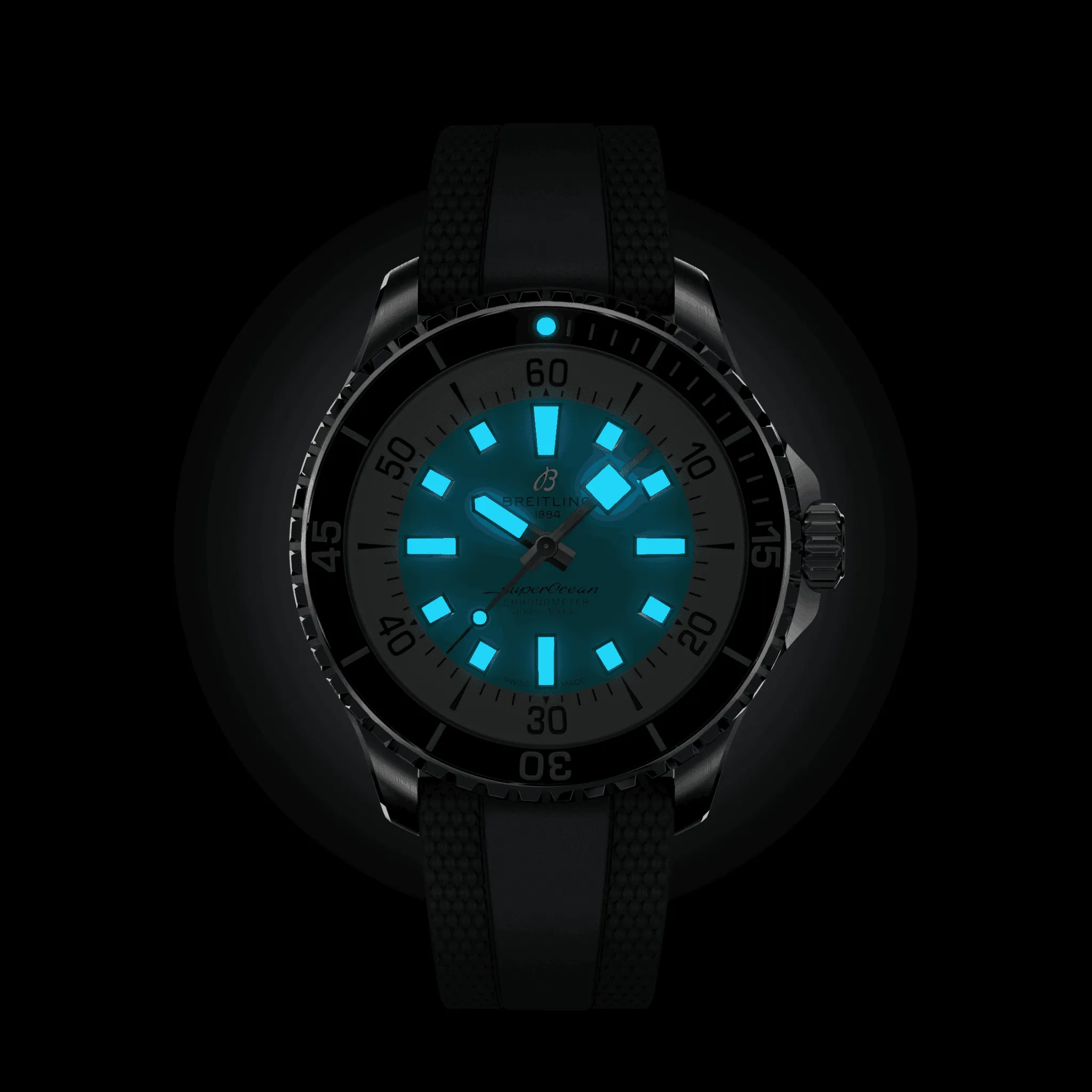 Breitling Superocean Turquoise on Rubber Watch, 44mm