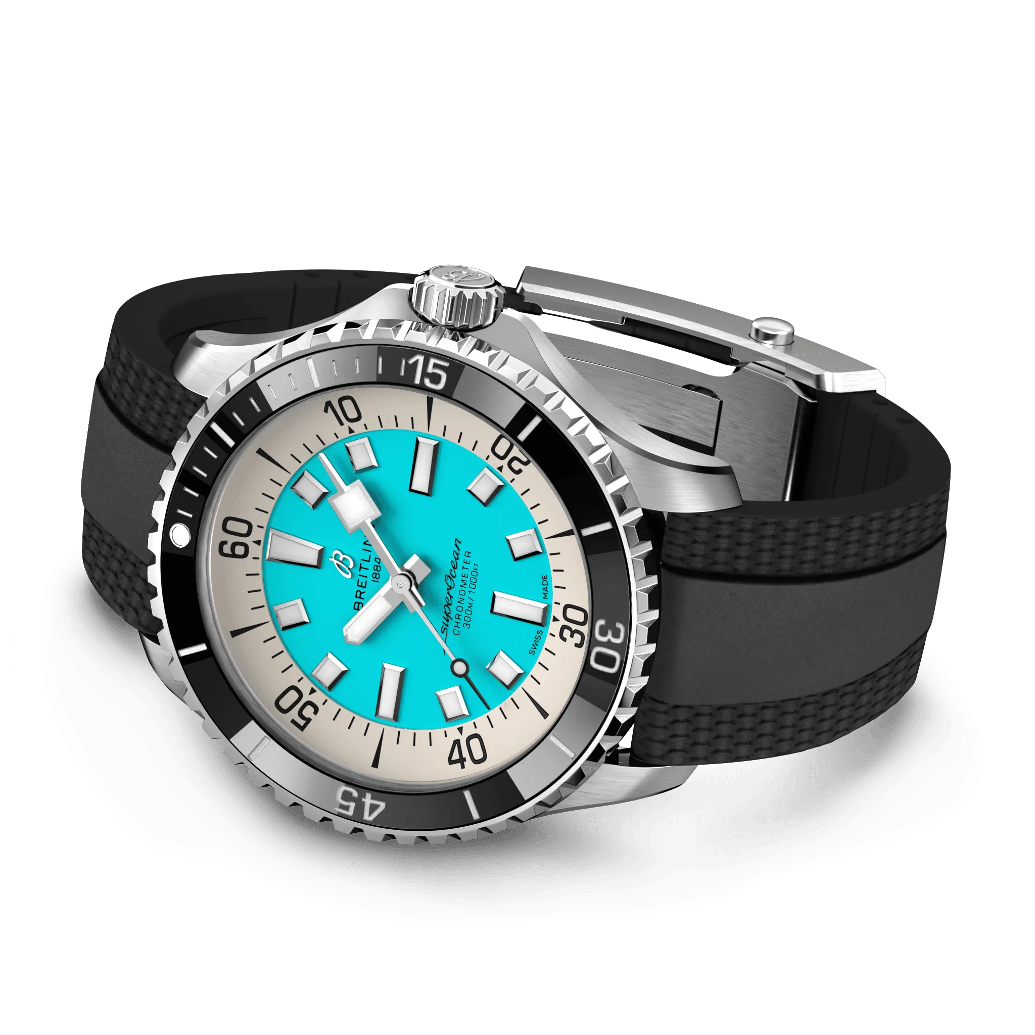Breitling Superocean Turquoise on Rubber Watch, 44mm