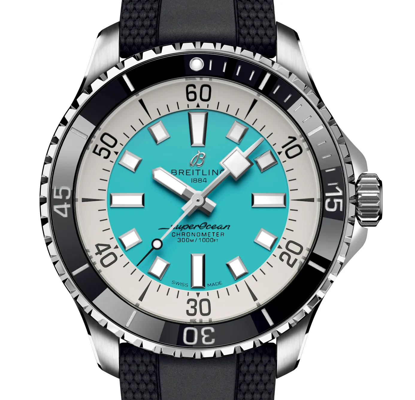Breitling Superocean Turquoise on Rubber Watch, 44mm