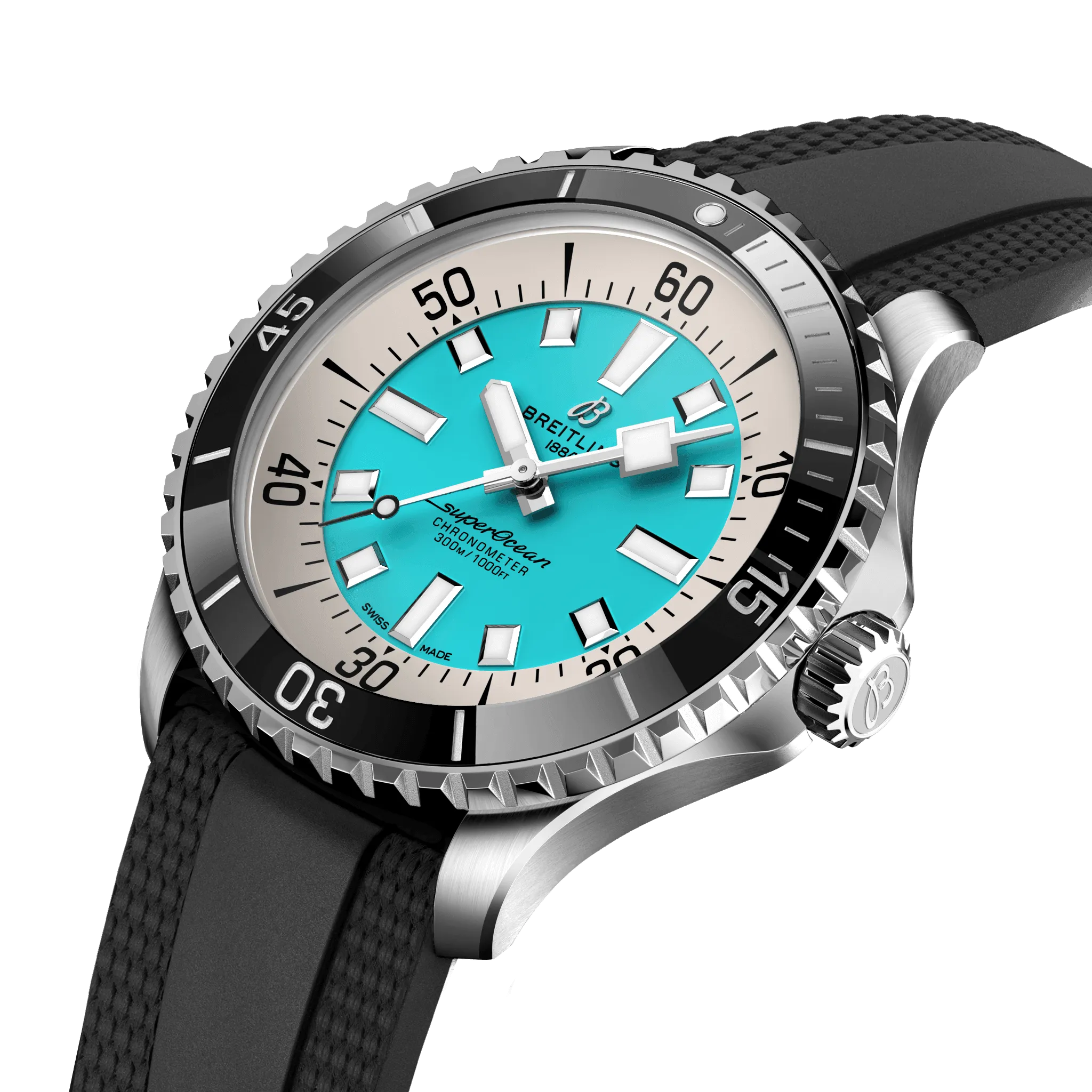 Breitling Superocean Turquoise on Rubber Watch, 44mm