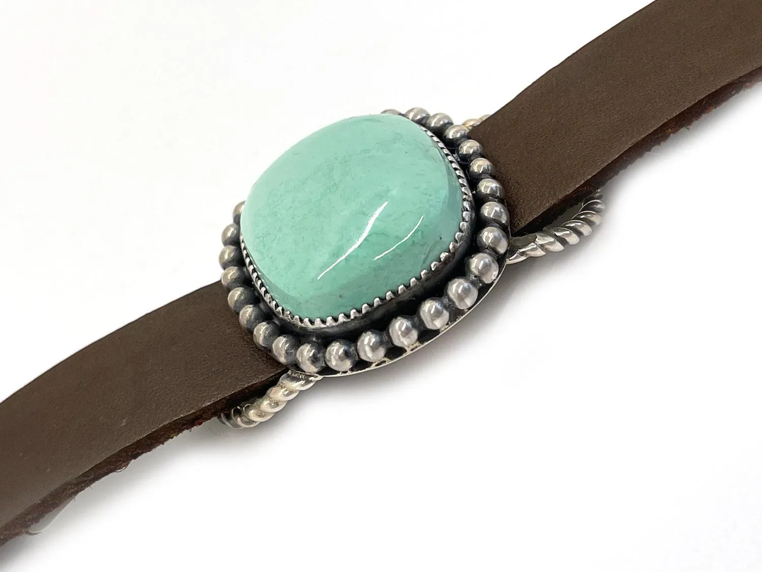 Brown Leather Bracelet with Large Turquoise Stone