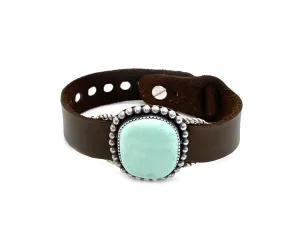 Brown Leather Bracelet with Large Turquoise Stone