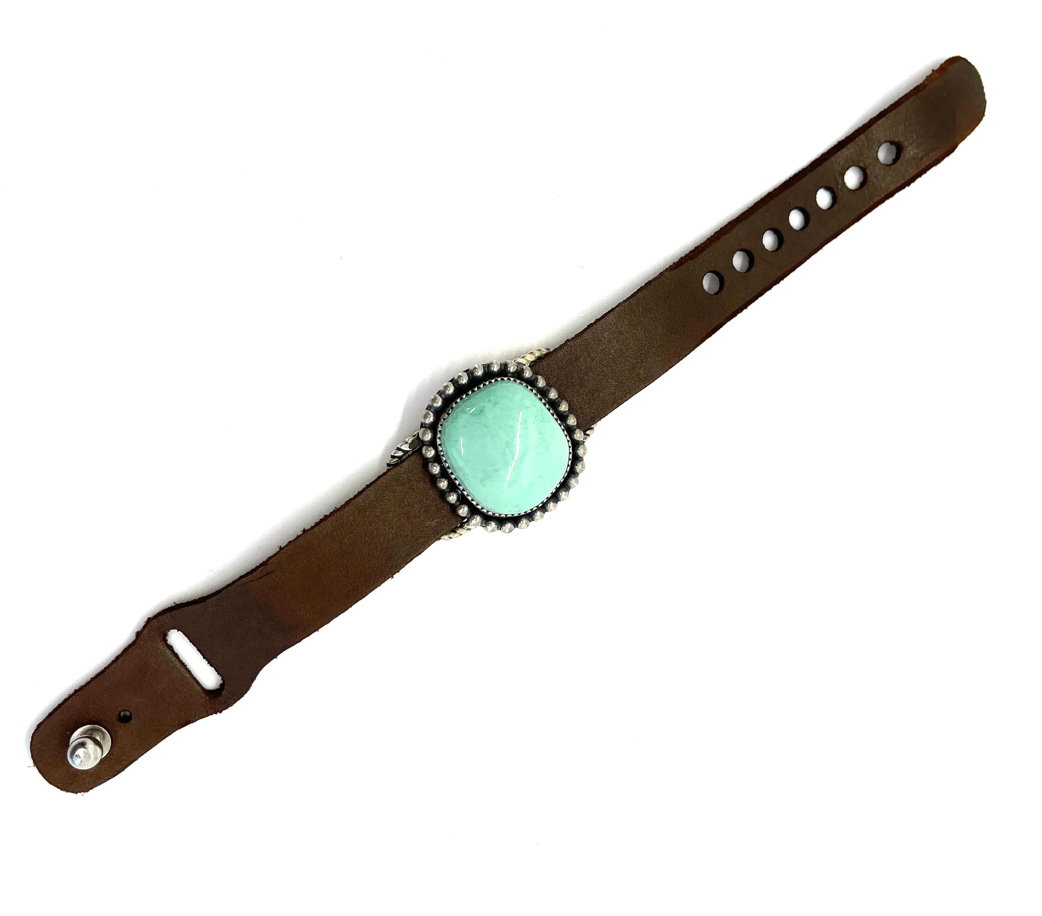 Brown Leather Bracelet with Large Turquoise Stone