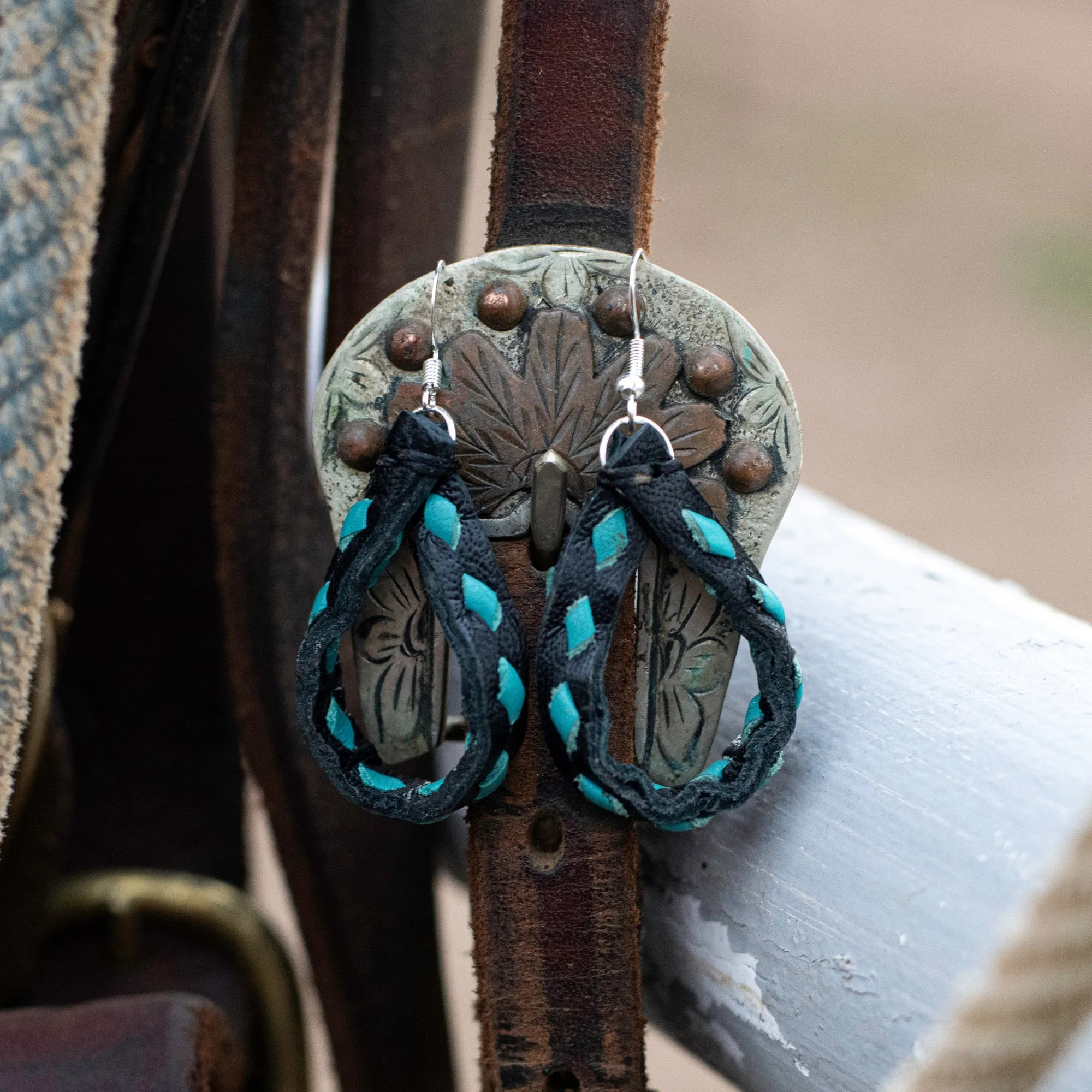 Buckstitch Mini Hoops - Black & Turquoise