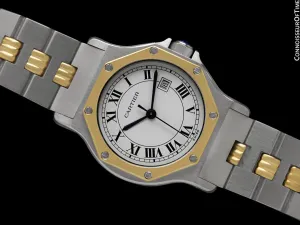 Cartier Santos Octagon Godron Mens Midsize Watch, Automatic - Stainless Steel & 18K Gold
